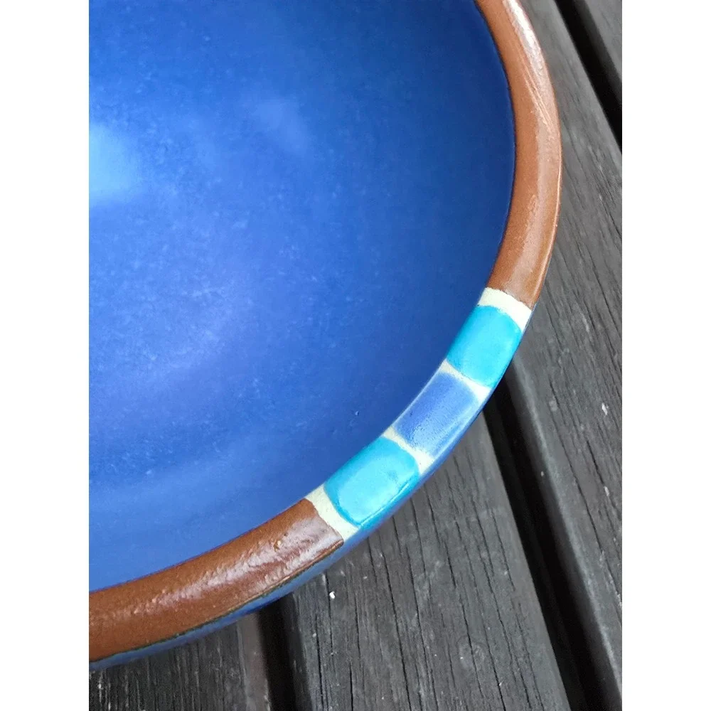 Vintage Dansk Mesa Sky‎ Blue Ceramic Bowl with Brown Edge -5in